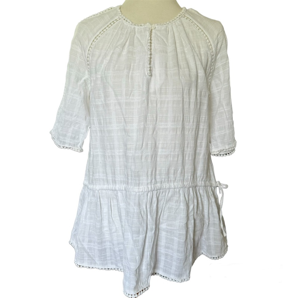 Who What Wear Boho Casual White Tunic Top Blouse, 100% Cotton, Large, Bow, EUC